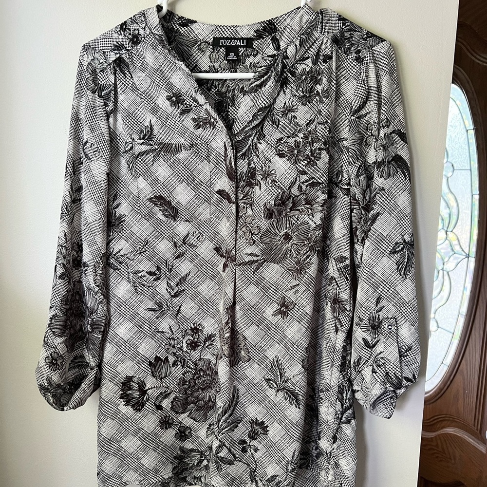Black and white floral blouse